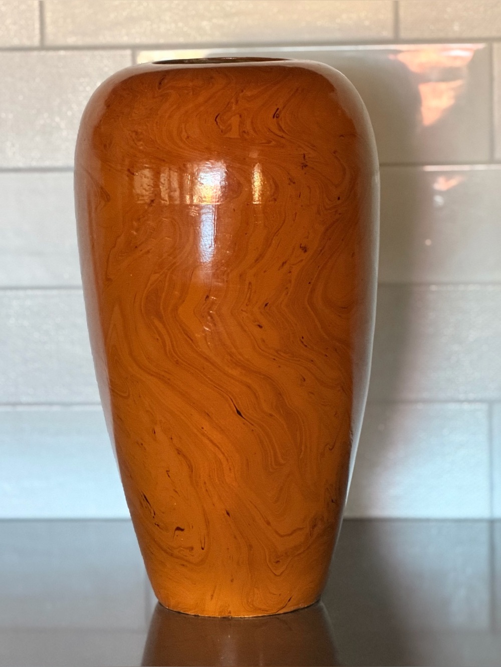Handcrafted Oversized Tan Marble Glazed Ceramic Floor Vase - Home Accents
